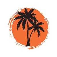 Hand drawn palm tree. Circle summer design. Vector illustration