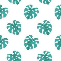 Hand drawn monstera leaves seamless pattern on white background. Vector illustration