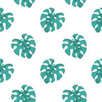 Hand drawn monstera leaves seamless pattern on white background. Vector illustration