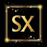 Simple Elegance Initial Letter SX Type Logo Sign Symbol Icon, Inside the square. A charming logo design element. Gold letters Isolated with black background.