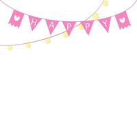 Pink flag with message as HAPPY, and yellow circlet. vector