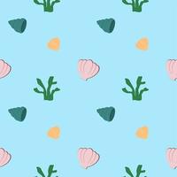 Seamless pattern of shells on blue background vector