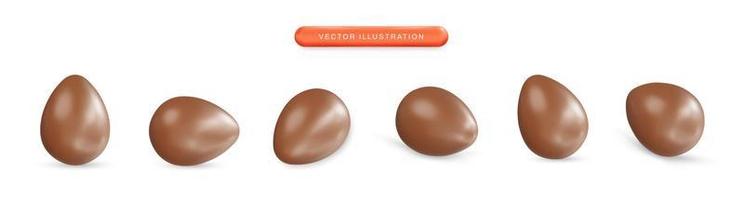 Chocolate eggs set realistic 3d vector illustration