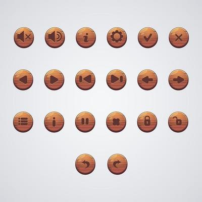 Set of Wood Buttons for Game  Design and Applications