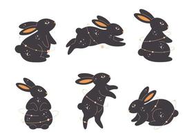 conjunto de conejos con elementos esotéricos, místicos, mágicos. año del conejo. vector