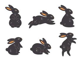 Set of of rabbits with esoteric, mystic, magician elements. Year of the Rabbit. vector