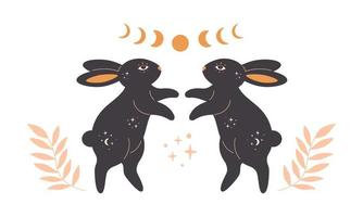 Rabbit with astrology, esoteric, mystic and magician elements. Year of the Rabbit. vector