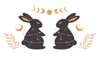 Rabbit with astrology, esoteric, mystic and magician elements. Year of the Rabbit. vector