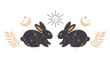 conejo con elementos astrológicos, esotéricos, místicos y mágicos. año del conejo. vector