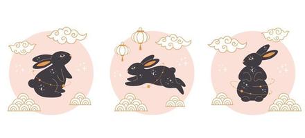 Happy Chinese new year greeting card 2023 with cute rabbit. Year of the Rabbit. vector