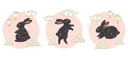 Happy Chinese new year greeting card 2023 with cute rabbit. Year of the Rabbit. vector