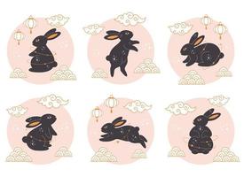 Happy Chinese new year greeting card 2023 with cute rabbit. Year of the Rabbit. vector