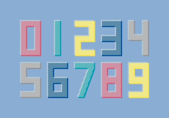 Colourful retro number vector set
