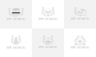 Simple Hand drawn home With Floral and botanical Leaves vector
