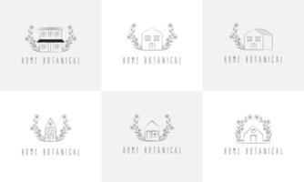 Simple Hand drawn home With Floral and botanical Leaves vector