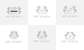 Simple Hand drawn home With Floral and botanical Leaves vector