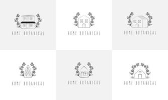 Simple Hand drawn home With Floral and botanical Leaves vector