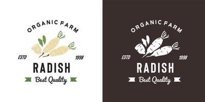 ilustración de logotipo de rábano vintage adecuada para frutería y granja de frutas vector