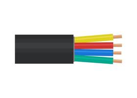 Power cable, electric copper wire, optic fiber network cable. Wire line for electronics and connection. Vector flat illustration