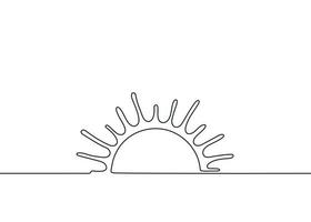 Sun one black continuous line, sunset and sunrise outline. One line drawing. Vector illustration