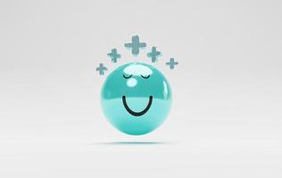 Isolate of blue smile face with plus sign for positive thinking mindset and happy life concept by 3d render. photo