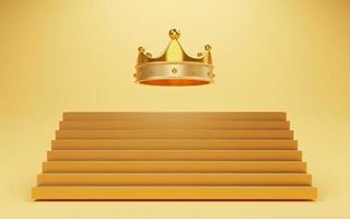 Golden crown on the top of gold stairs for winner or champion from sport and business competition concept by 3d render. photo