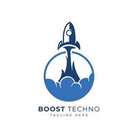 plantilla de diseño de logotipo de cohete de tecnología boost vector