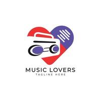 amantes de la música diseño de logotipo radio y concepto de logotipo en forma de corazón vector
