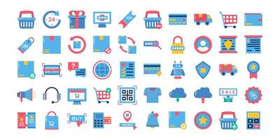 Big Collection of editable flat online shopping and ecommerce icons for online marketplace or store on internet vector