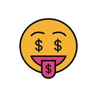 icono de vector de emoticon de boca de dinero