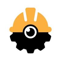 construction helmet and gear logo design vector