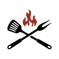 bbq spatula fork logo design vector