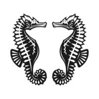 black and white seahorse outline vector illustration