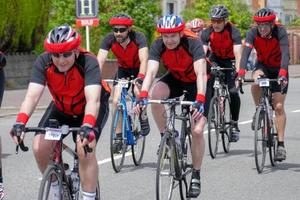 Cardiff, Wales, UK, 2015. Cyclists participating in the Velothon Cycling Event
