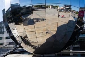 BRISTOL, UK, 2019.  Large mirror ball sculpture in Millennium Square