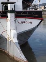 FAVERSHAM, KENT, UK, 2014. Close up view of the Cambria restored Thames sailing barge photo