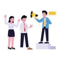 Person holding megaphone, flat illustration of business marketing vector