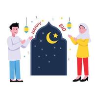 Get your hands on this happy EID flat illustration vector