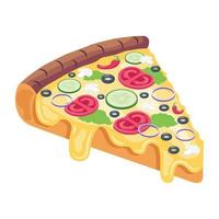 An isometric icon of pizza  slice is up for premium use vector