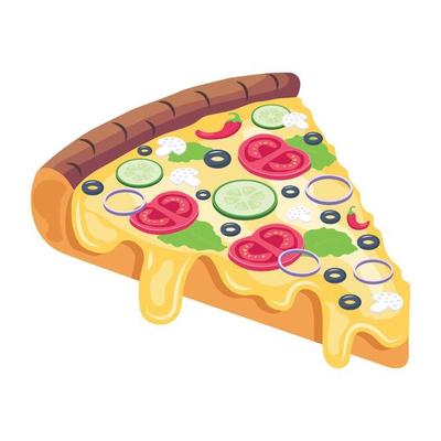 An isometric icon of pizza  slice is up for premium use