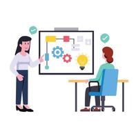 Persons monitoring chart with magnifier, flat illustration of business analysis vector