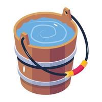 An isometric icon of water bucket is up for premium use vector