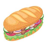 Grab this isometric icon design of sub burger vector