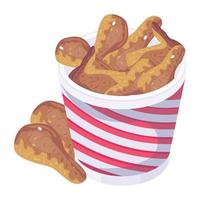 Isometric icon of chicken wings, food bucket