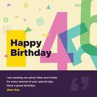 Happy birthday greeting card and social media post banner template with colourful geometric Memphis style vector