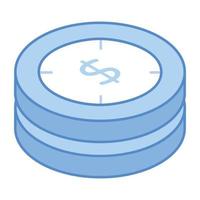 An isometric icon of coin stack is up for premium use vector