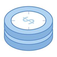 An isometric icon of coin stack is up for premium use vector