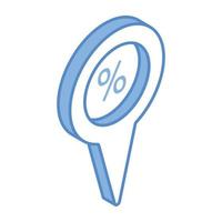 Discount and navigation pin, concept of sales location isometric icon