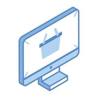 Cart inside monitor, concept of ecommerce isometric icon vector