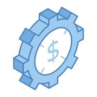 rueda dentada y dólar, un icono isométrico de la gestión financiera